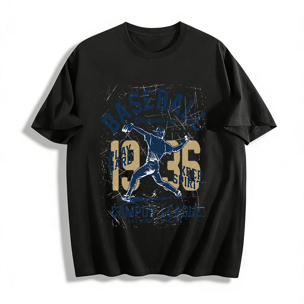 

Vintage 1936 Campus Baseball League Graphic Casual Sports Tee Pure cotton T-shirt XXS
