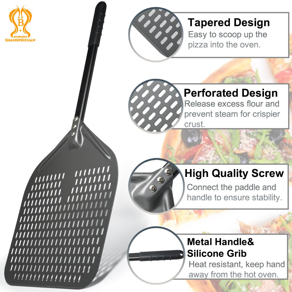SHANGPEIXUAN 16/14/13/12 Zoll perforierte Pizzaschaufel rechteckige Pizzaschaufel Aluminium Hartbeschichtung Pizzaschaufel Paddel kurzes Werkzeug 1