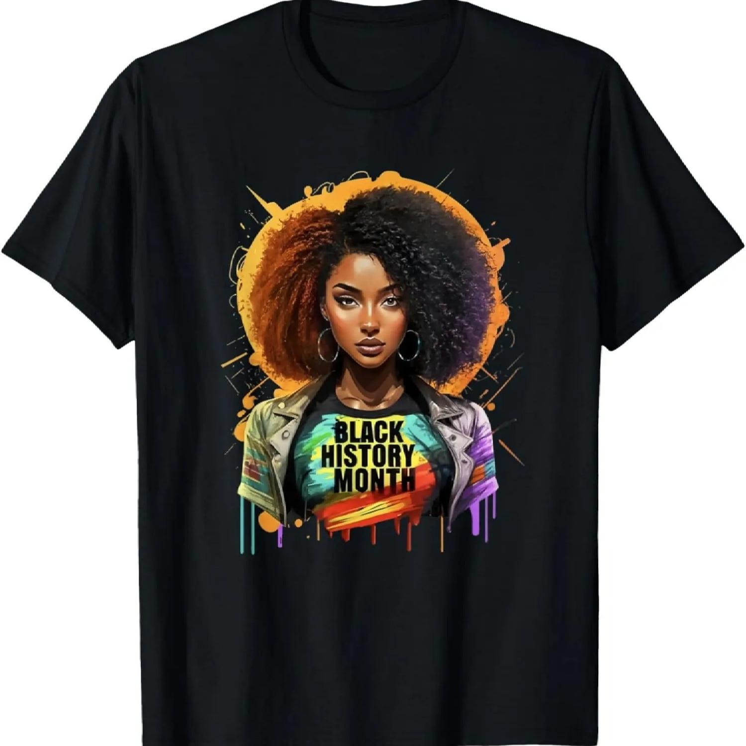 Футболка  Месяц черной истории  с изображением красивой афроамериканки S