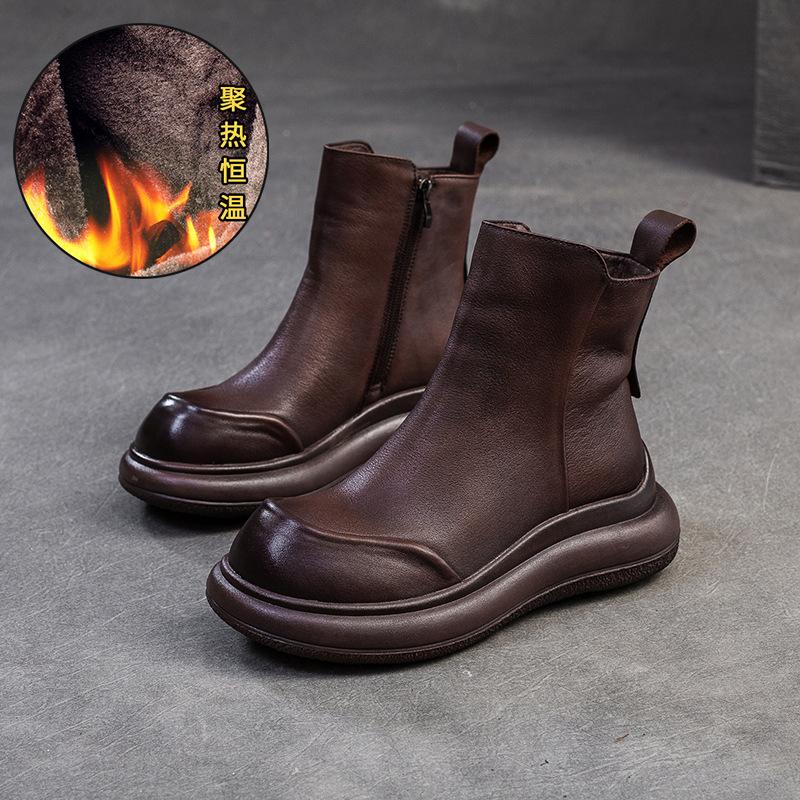 

Модные GKTINOO Ботильоны из Натуральной Кожи Женская Обувь 2025 Новые Осенне-Зимние С Круглым Носком на Толстой Подошве на Молнии Ручной Работы на Платформе Женские Ботильоны 250