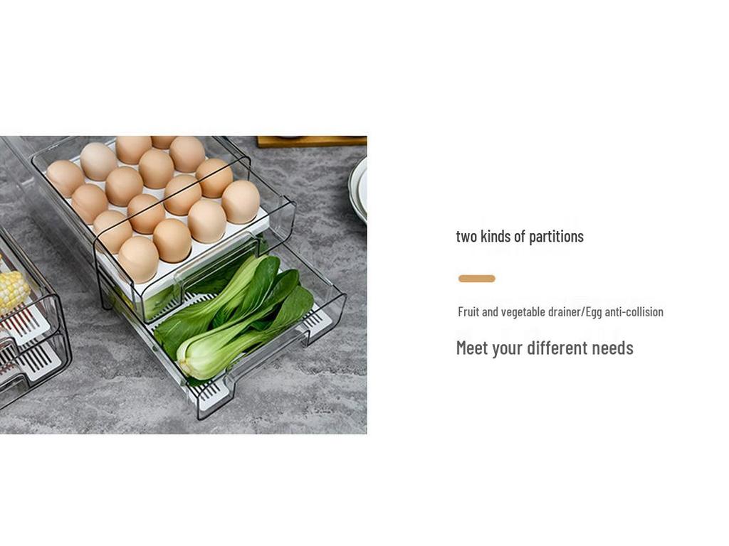 PET Egg and Veggie Refrigerator Organizer - Stackable, Multifunctional Drawer with Drainage