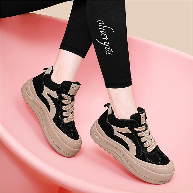 

Korean leather thick-soled heightening casual shoes women s autumn new fashionable versatile lace-up not tired foot single shoes 34