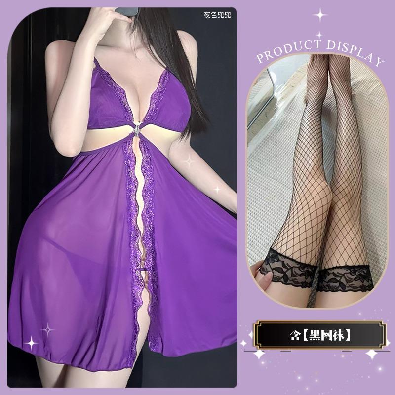 Sex Lace Purple Pajamas Female Looming Perspective Sexy Pajamas Pure Lust Wind Temptation Advanced Sleep