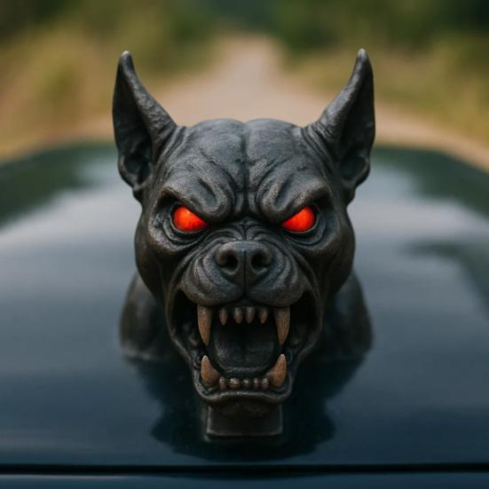 Demon Dog Car Hood Ornament Resin Sculpture with Red Eyes And Fangs Weather-Resistant Automotive Decor for Sedans Trucks Jeeps