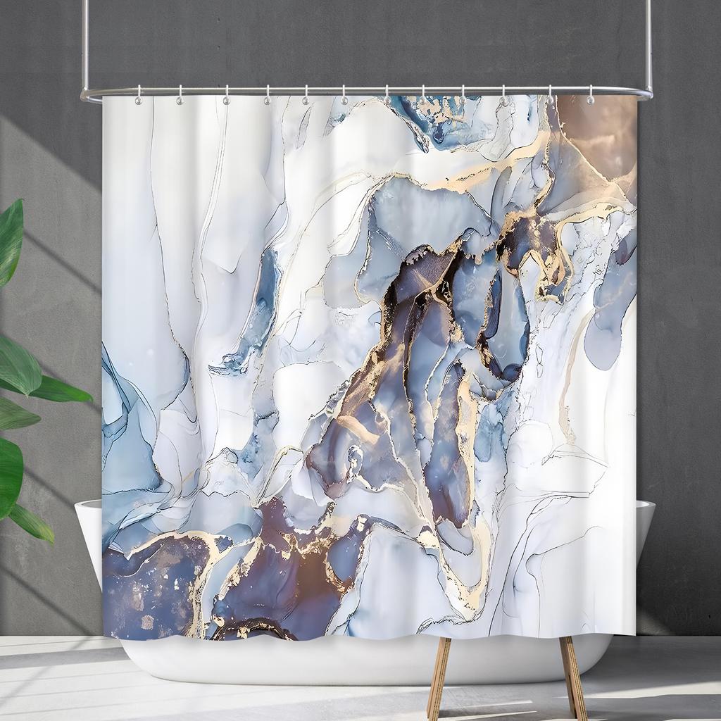 Shower Curtain Waterproof And Mildew-Proof Marble Pattern Bathroom Curtain Shower Curtain Partition Curtain Free Of Punching