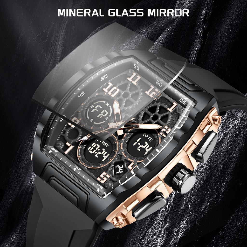 FOXBOX Top Brand Luxury Watches Men Dual Display Military Watch Luminous Waterproof Clock Business Casual Quartz Mens Wristwatch
