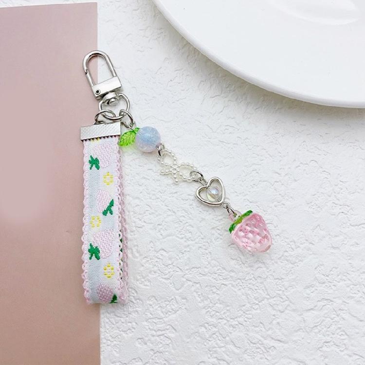 Sweet Ribbon Strawberry Keychain Pendant Cute Decoration Pendant Bone Charm
