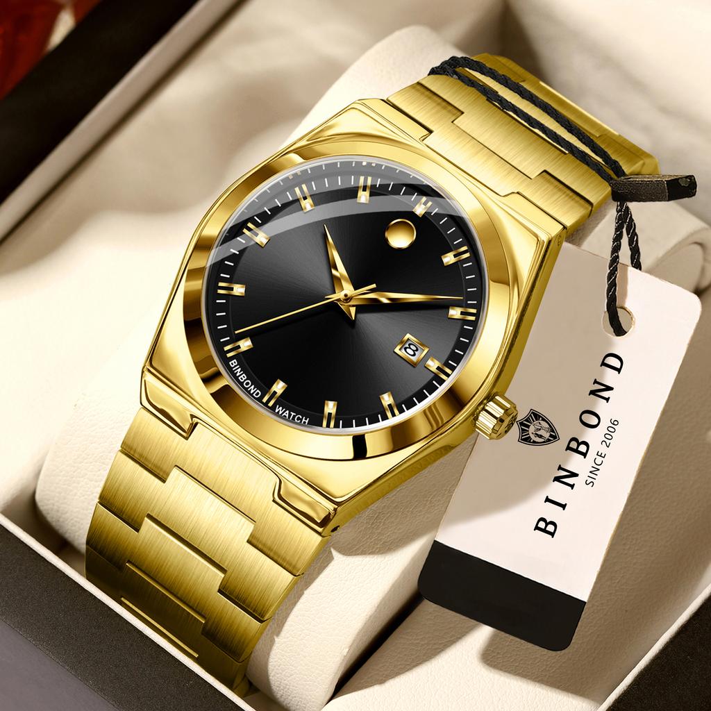 BINBOND Luminous Waterproof Durable Stainless Steel Strap Preicse Quartz Watches For Men Luxuy Auto Date Men's Watch Reloj