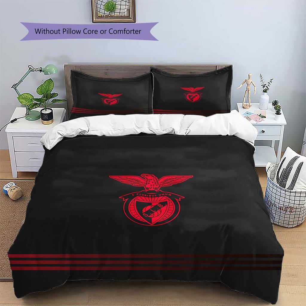 SL Benfica Football Club Pattern Bedding Quilt Set Home Decoration Gift (1 * duvet cover + 2 * pillowcase without core)
