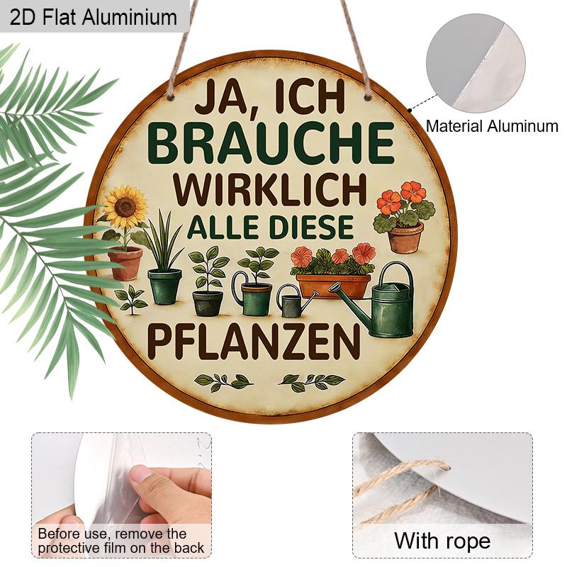 

2D Flat 1pc German Gifts for Plant Lovers Classic Style Aluminum Round Pendant Wall Art Decoration Metal Plaque Home Office Decoration Bedroom Living 7.87*7.87in