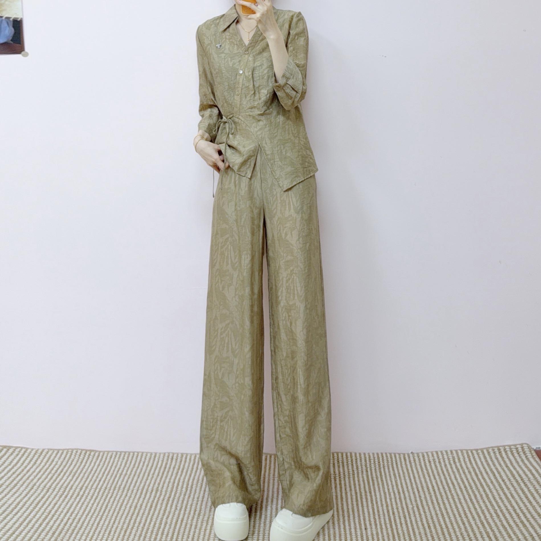

Elegant Cross Lace-up Blouse & Straight-Leg Pants Set - Spring/Autumn 2026 Collection XL (60-65 kg)