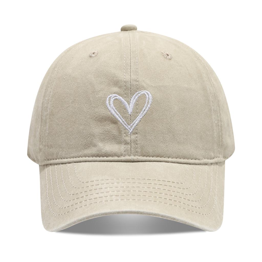 Literary and retro small love embroidery soft top fashion cap women's summer outdoor simple washed baseball cap men's autumn
