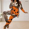 Women Plus Size Two Piece Set Half Zip Long Sleeve Top And Fitted Long Pants Sloth Floral Print