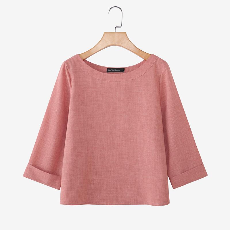 

ZANZEA Женская повседневная блузка с круглым вырезом и рукавами 3/4 однотонная свободного кроя S
