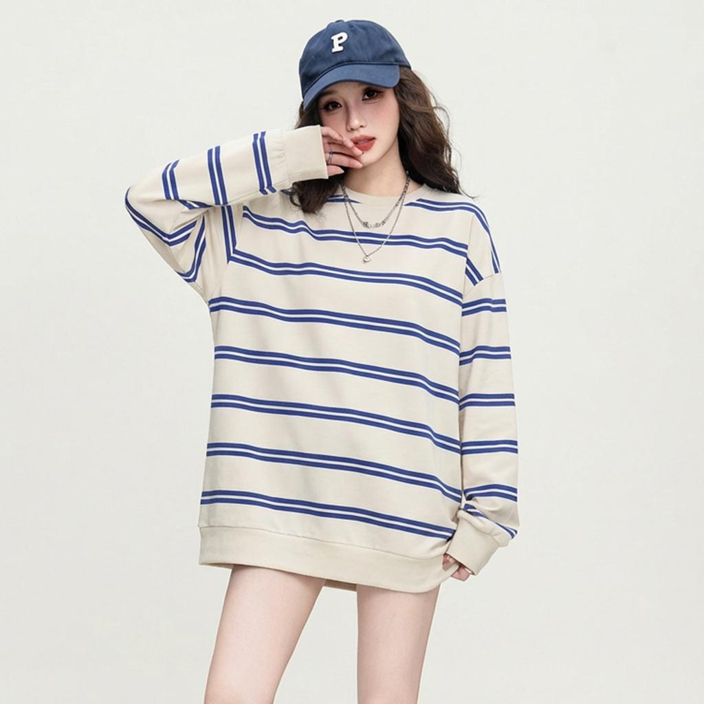 Lazy American striped casual T-shirt for women