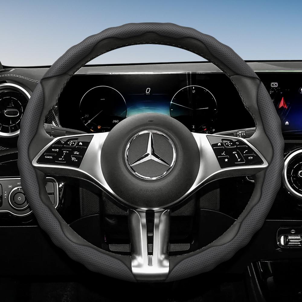 Steering Wheel Cover for Mercedes-Benz, Wave-Shaped Sporty Design, Breathable Leather, Segmented, Non-Slip, Sweat-Absorbing Protective Case