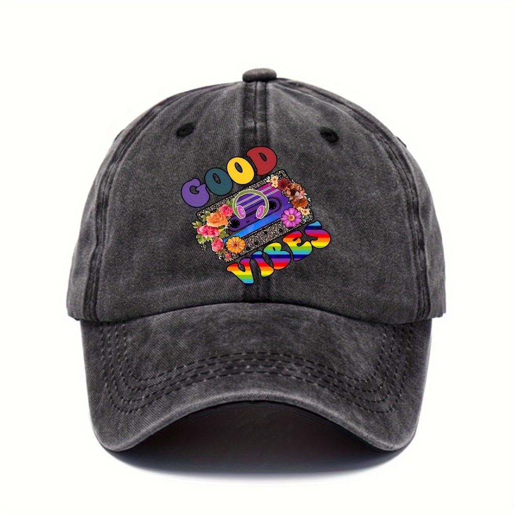 Good Vibes Cassette Tape Floral Baseball Cap Adjustable Polyester Vintage Casual Unisex Hat