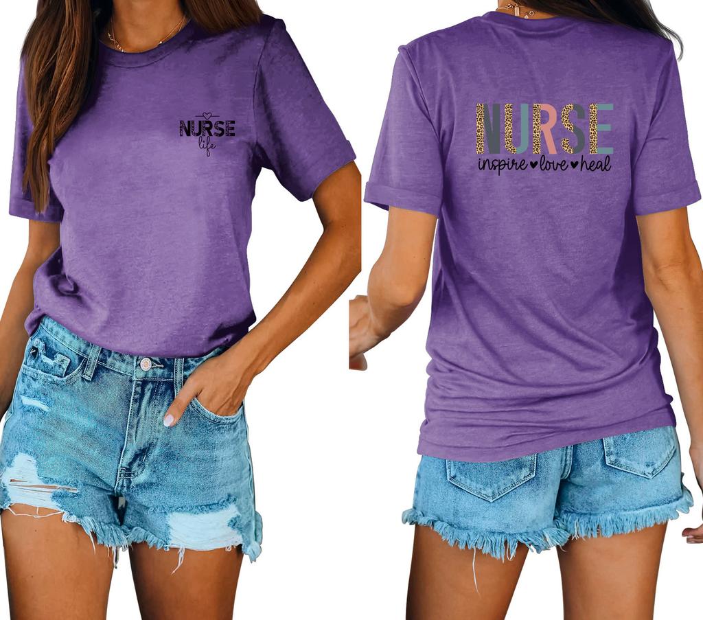 Casual fashion front and rear printing loose round neck short sleeves