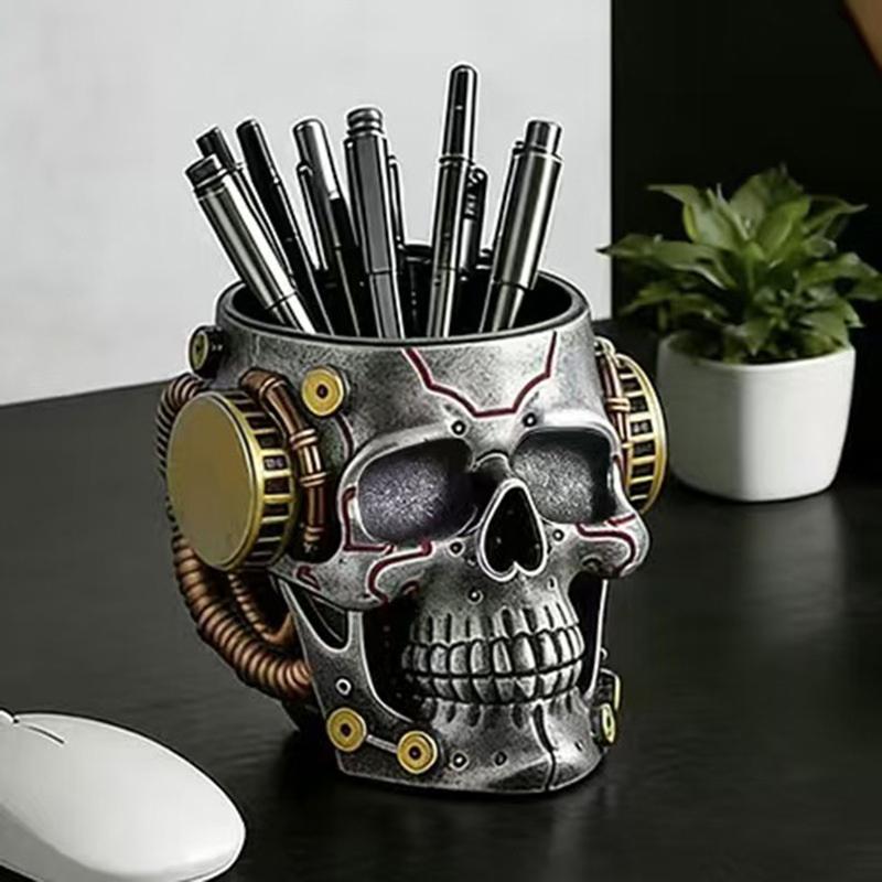 

New Mechanical Style Skull Pen Holder For Home, Bedroom, Study, Desktop, Unique Multi-functional Storage Bucket