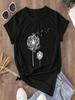 Löwenzahn-Print Rundhals Damen T-Shirt Mädchen Harajuku Y2K 90er Lässiges Kurzarm-Oberteil Für Frühling & Sommer, Damenbekleidung