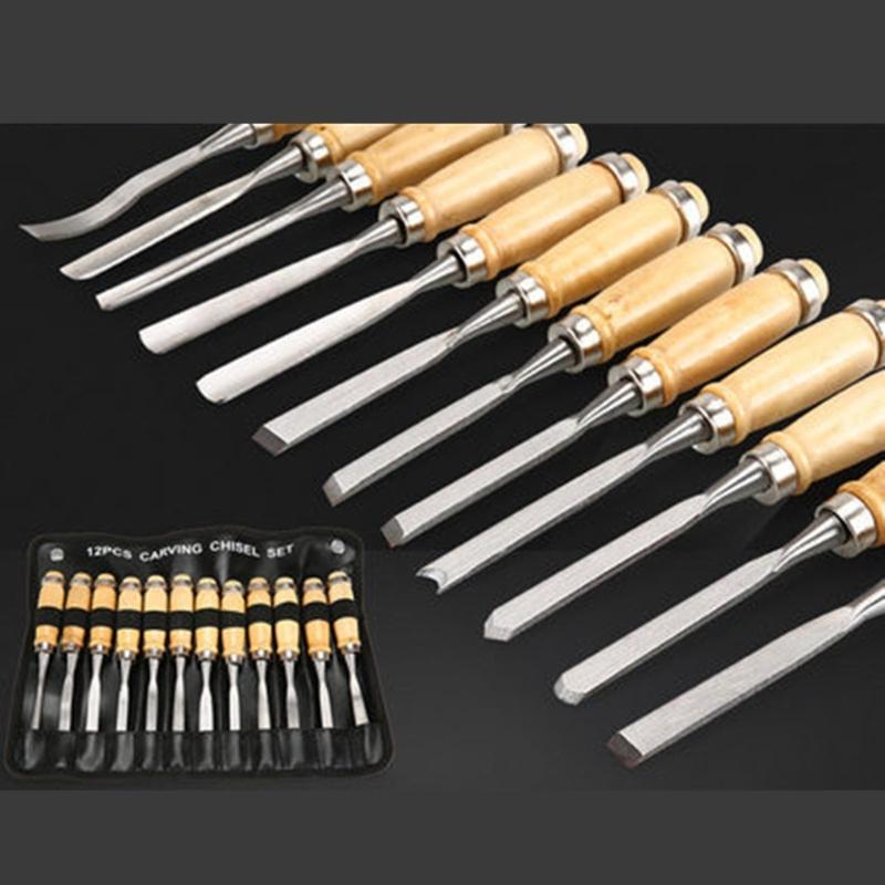 12x/Set Carving Tool Set Sculpture Woodworking Carving Chisel Set for Hobbyists