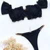 Costume da bagno da donna in pizzo tinta unita manica corta bikini sexy catena perizoma costumi da bagno brasiliani da spiaggia