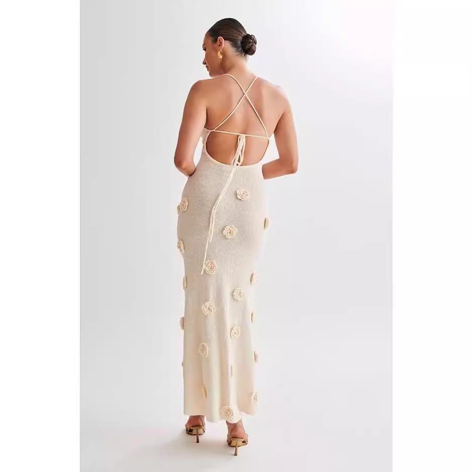 European and American style summer new women's clothing knitted flower dress women