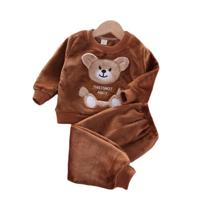 Baby Winter Pajama Set With Bear Pattern For Boys And Girls Fleece Cozy Homewear