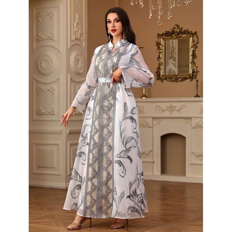 Middle East Indonesian Robe Women's Turkey New Arrival Fashion with Arab Dress Embroidered Printed Dubai Dress