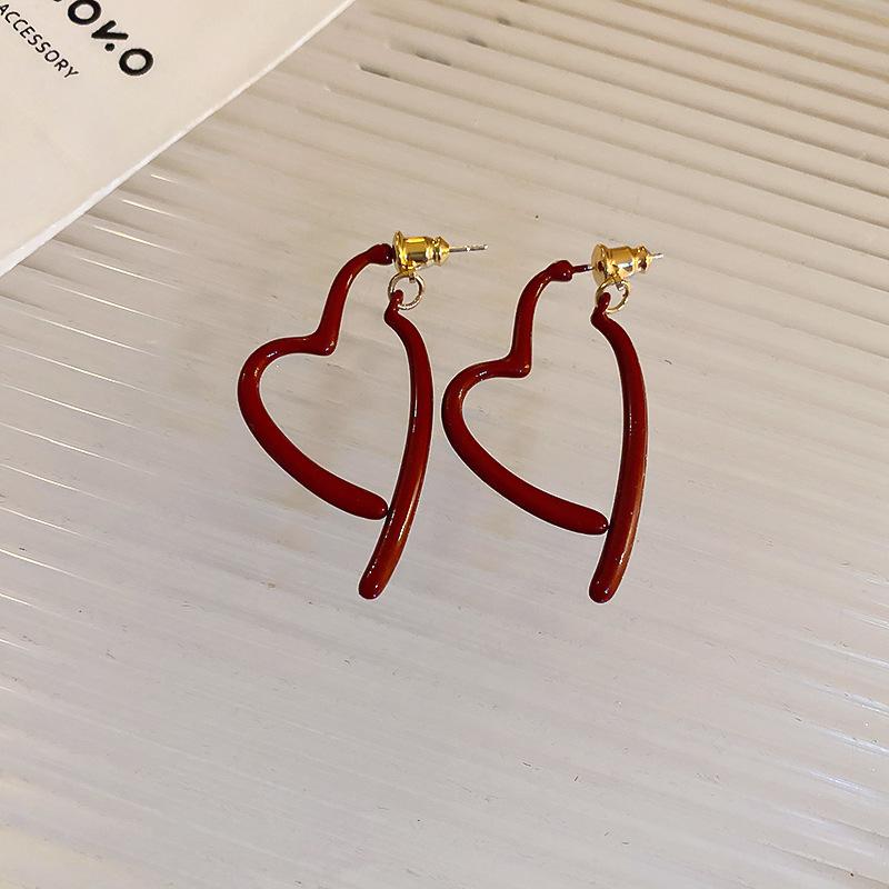 French Burgundy Love Petal Fringed Earrings Niche Fashion Trendy Stud Earrings Earrings Women