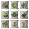 1Pc Boho Succulent Plant Pillow Cover, Polyester 2D Double-Sided Printed Cushion Case, Watercolor Cactus Throw Pillow, Home Deco