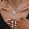 3PCS Sexy and Elegant Women's Flower Water Diamond Necklace Earring Set Wedding Birthday Party Fashion Accessories