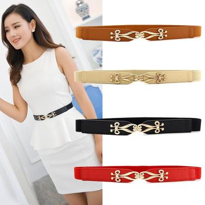 Gold Buckle Thin Belts For Women Vintage Spring Summer Elastic Waist Belt Fashion Dress Decorative Waistband