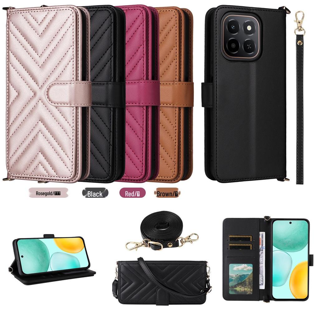 Honor X6C Wallet Phone Case with Drop-Proof Protection, Multi-Card Slots & Lanyard