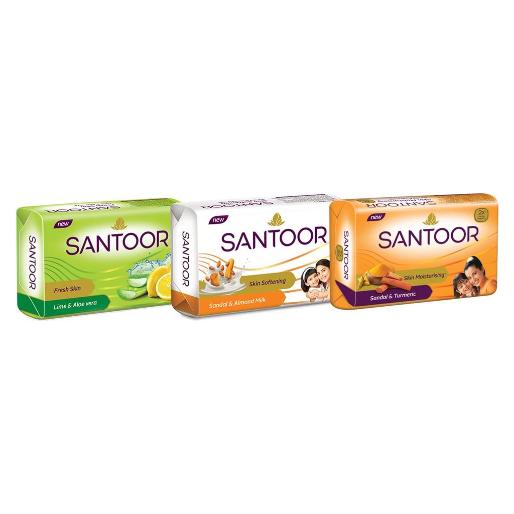 Santoor Skin Softening Sandal & Almond Milk Bathing Soap with Nourishing & Anti-Aging Properties| For Smooth & Soft and Younger-Looking Skin| For