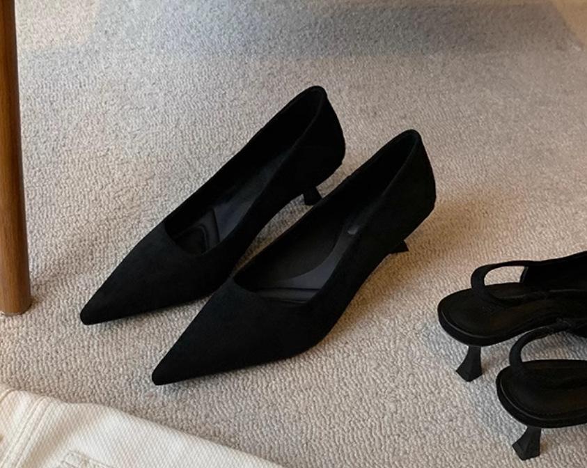 Deluna Daughter~ Temperament Small Pointed Head Shallow Mouth Empty Sandals Women's Thin Heel Leopard Cat and Single Shoe Women