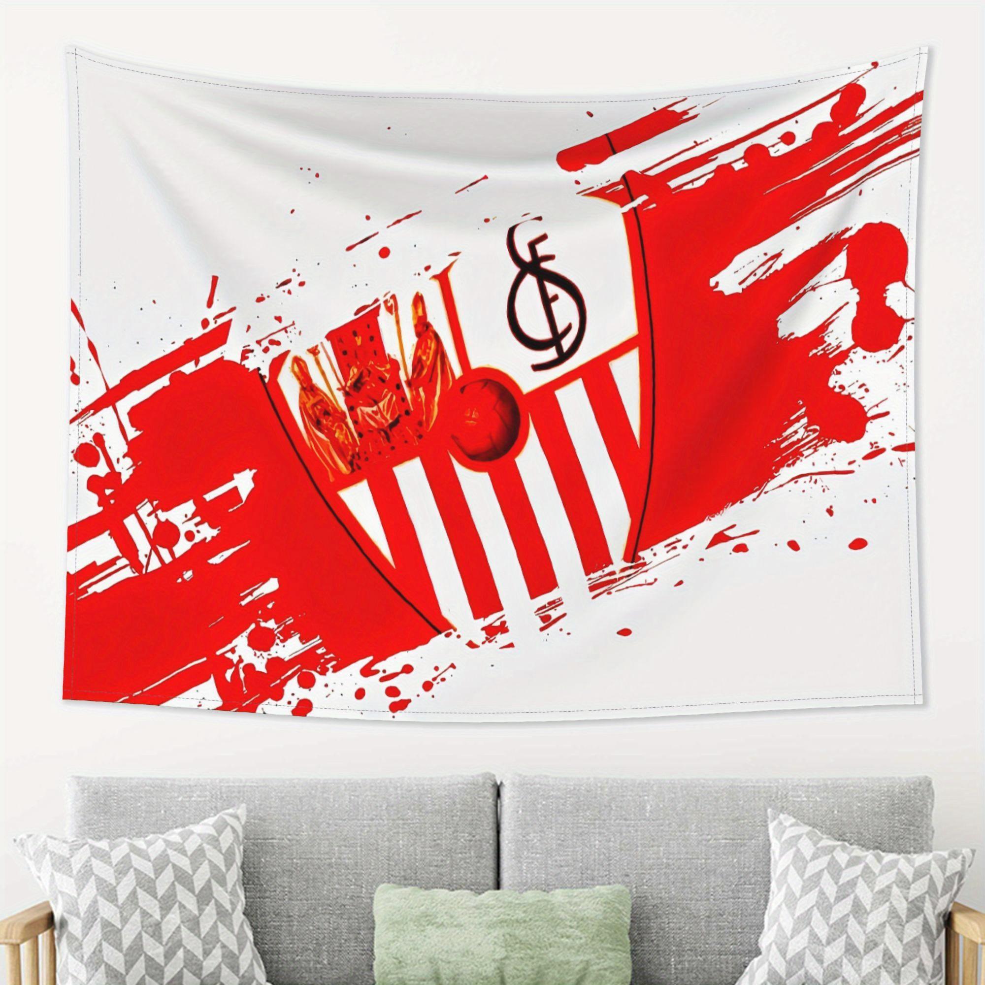 

Spanish Football Club Polyester Tapestry Vibrant Red White Wall Hanging with Crown Football Design Perfect for Bedroom 74x94cm(29x37in)