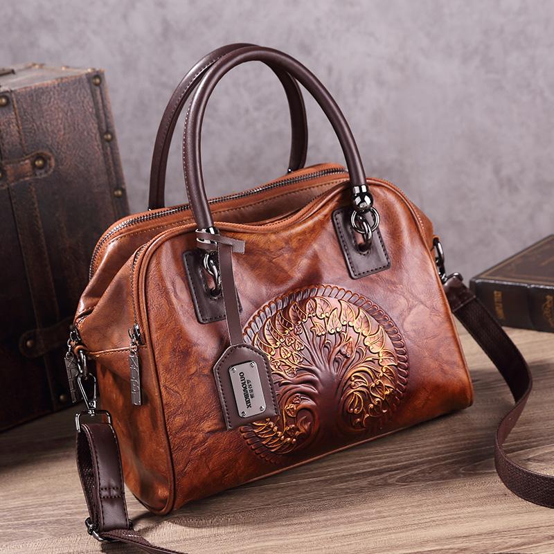 Retro Handmade Women's Handbag For Ladies Leather Should Bags Bohemian Style Soft Boston Luxury Handbags