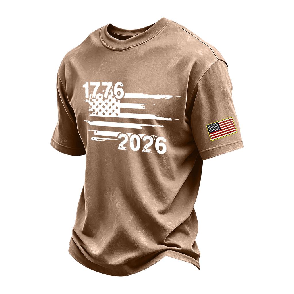 Men's Vintage Washed Crew Neck Short Sleeve T Shirt Independence Day Graphic Print Casual Fit Soft Fabric Comfortable Wear