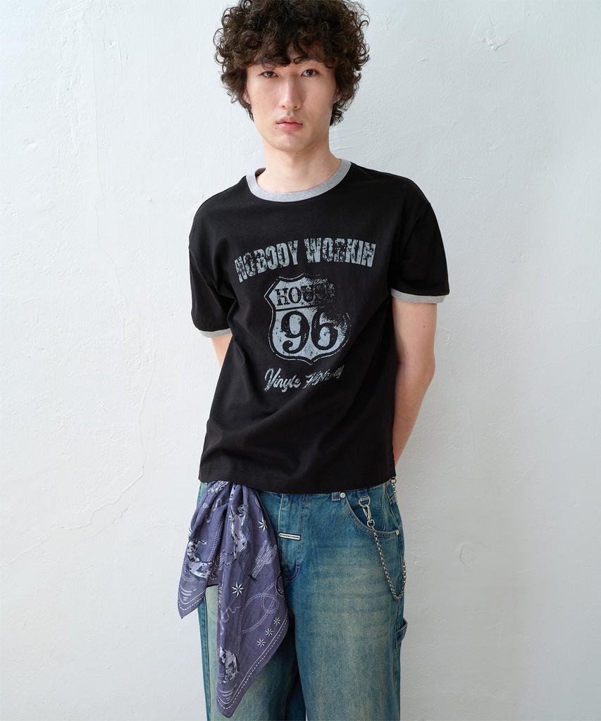 THEVINYLHOUSE Nobody Work Ringer Tee Black