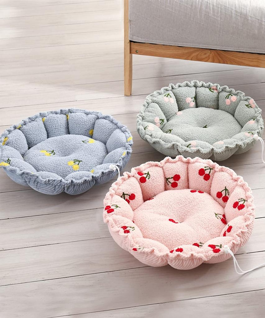Fluffy Pet Reversible Round Pet Bed for Dogs and Pet Sofa with Cushion Bed, Cats, All-Season (Small, Green)