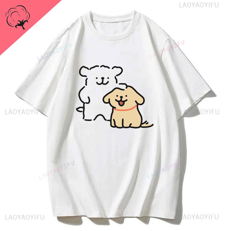 Maltese Dog Couple Cute Simple Pen Line Dog Aesthetic Clothing Unisex Style Graphic T Shirts Cartoon New in Tops Tees Tshirt