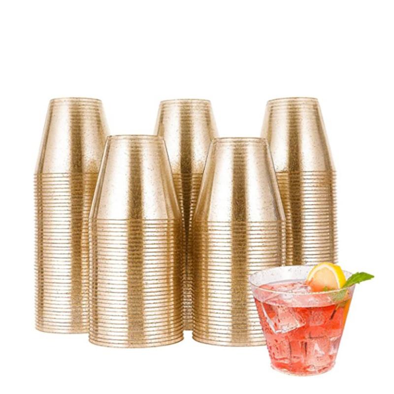 50pcs/set 270ml Disposable Plastic Cups Glitter Whiskey Juice Mousse  Cup Champagne Glass For Party