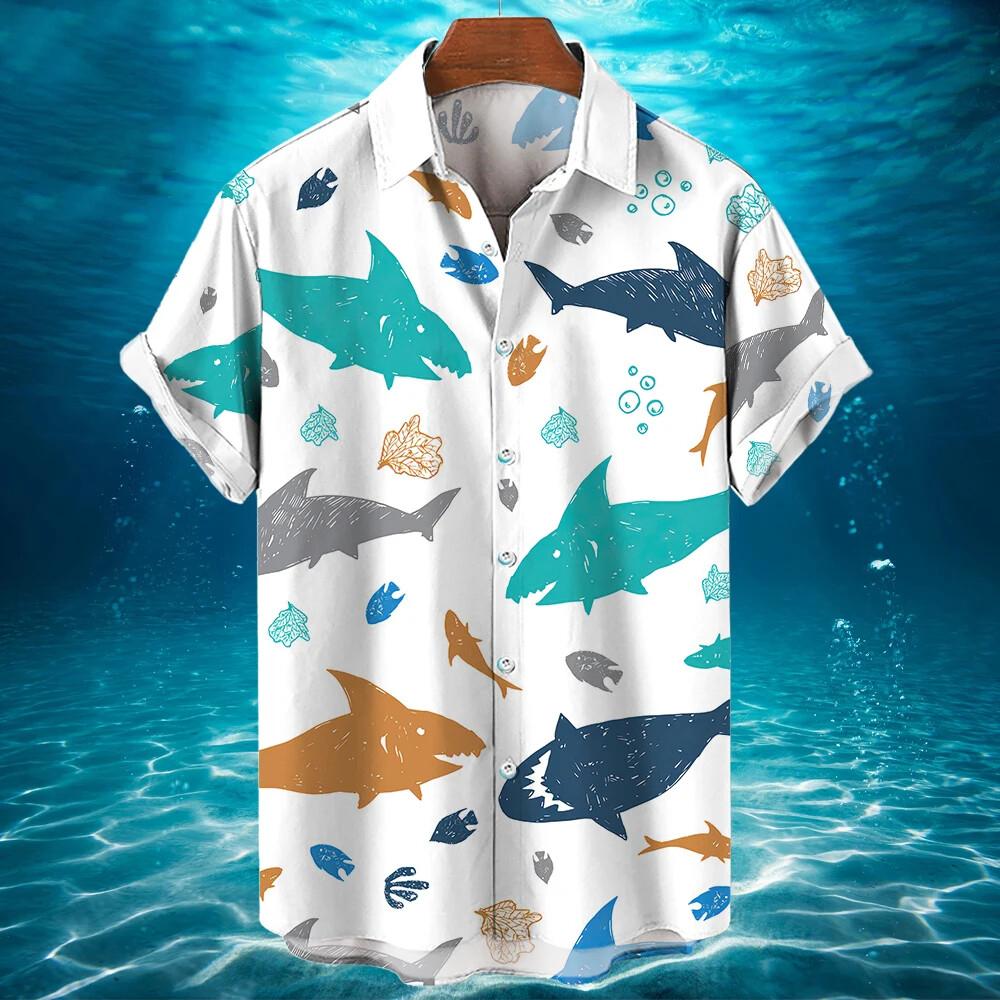 Men's Shirts For Men Funny Shark 3d Print Tops Casual Men's Clothing Summer Short Sleeved Tops Tee Loose Oversized Shirt