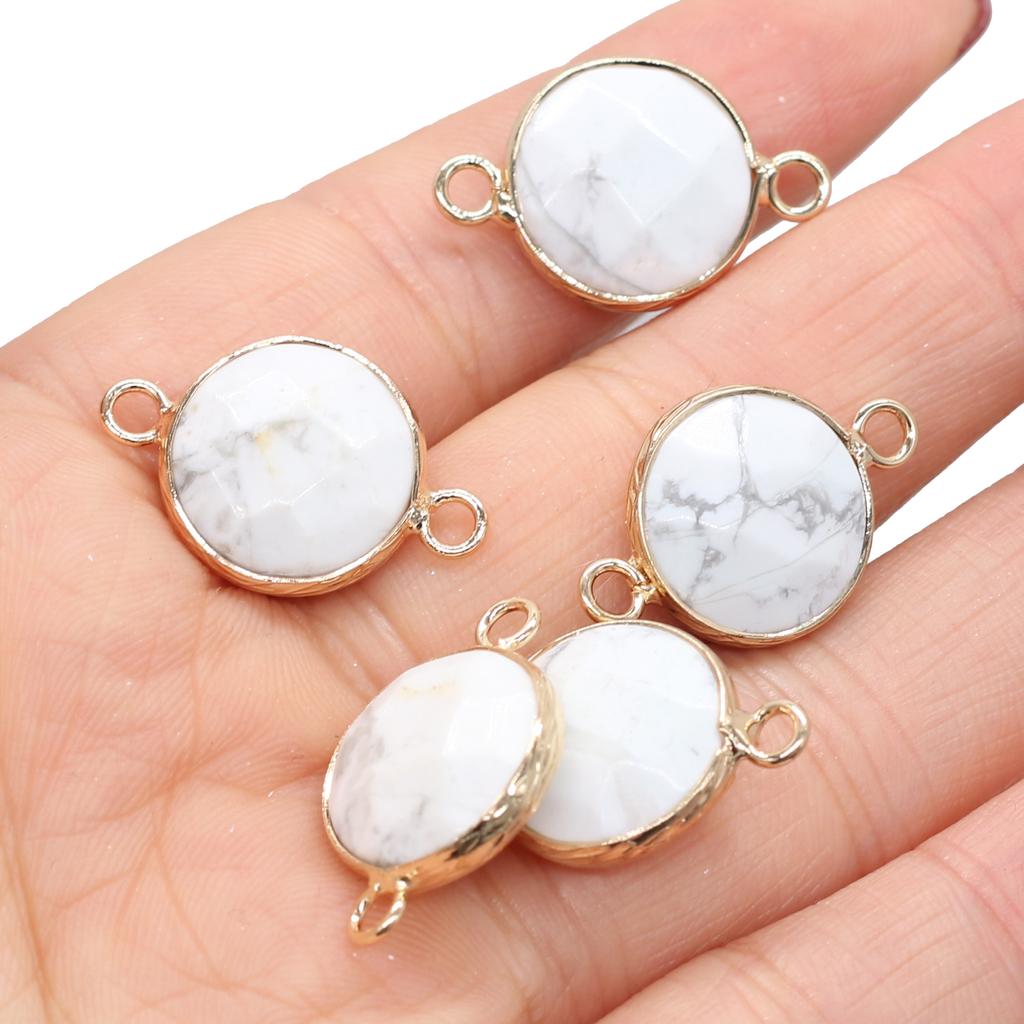 5 Stück Naturstein-Verbinder-Anhänger, runde Quarz-Verbinder für DIY-Armbänder, Halsketten, Ohrringe, Schmuckherstellung, Zubehör, 15 x 24 mm