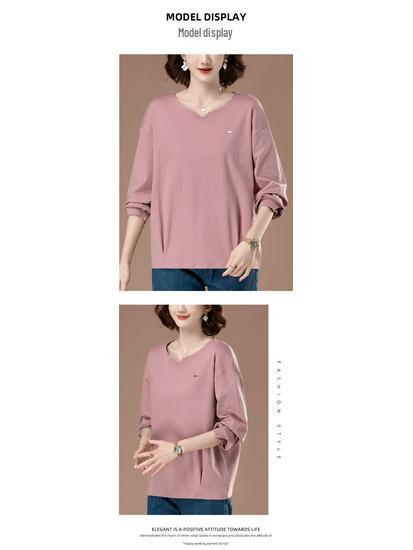 Midlife Mom's Plus Size Long-Sleeve Cotton Shirt - Loose Fit, Slimming, Versatile for Spring/Autumn