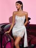 European Strapless Fishbone Lace Mesh Bodycon Gown