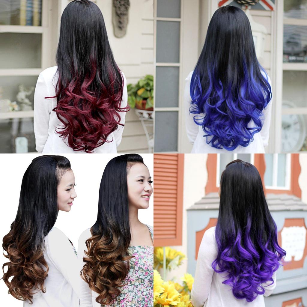 Peruci pentru Femei Lungi Crețe Ondulate Jumătate de Păr Rezistente la Căldură Culoare Gradient Stil Premium de Frumusețe