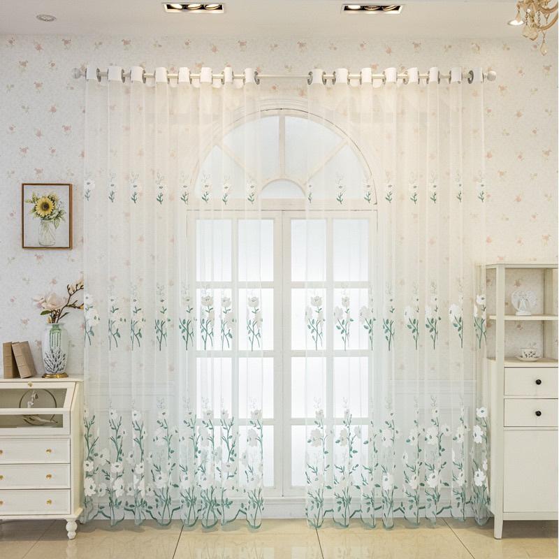 Floral Embroidered Sheer Curtain for Dining Room Living Room Voile Curtain Panel Window Drape for Bedroom Sliding Glass Door Living Room Home Decor