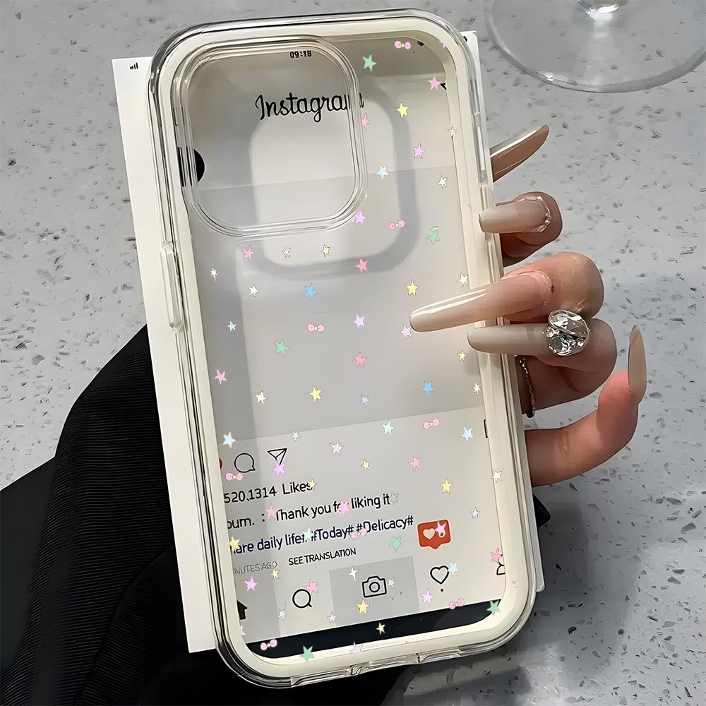 Colorful Star Pattern 2 in 1 Candy Color Clear Phone Case For iPhone 11 12 13 14 15 16 17 Pro Max Plus Air Silicone Soft Cover